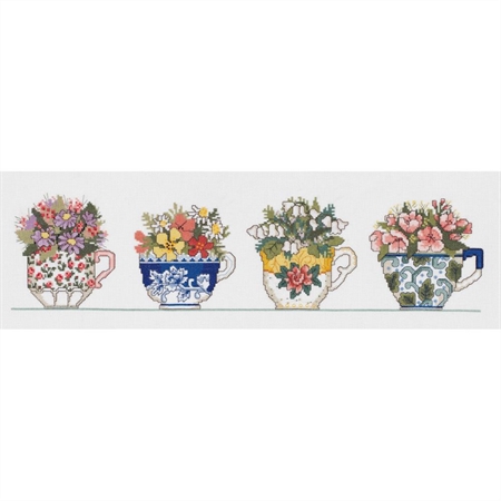 Row Of Teacups Counted Cross Stitch Kit
